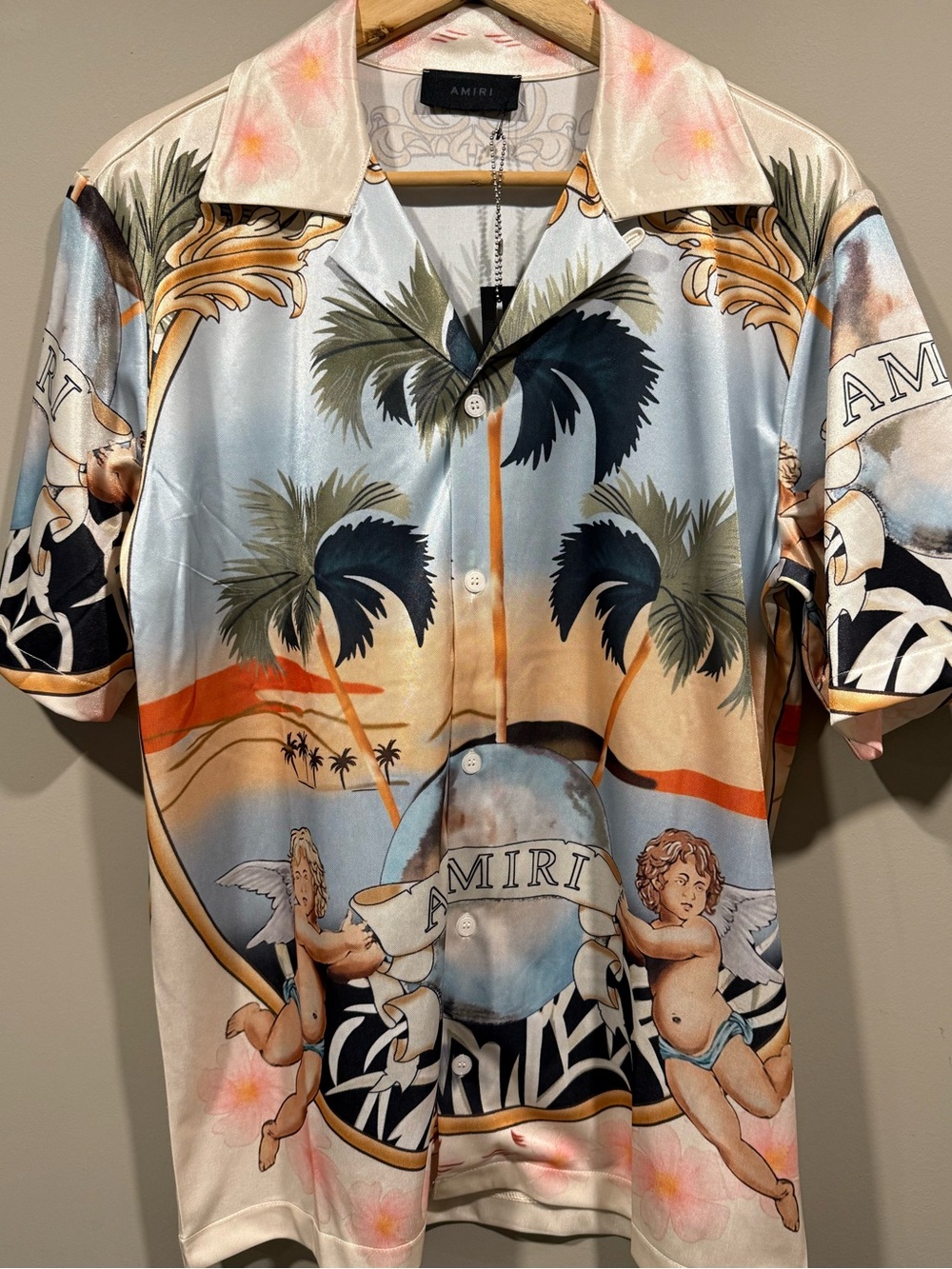 AMIRI Cherub Multicolor Printed Palm-Tree Silk Camp Shirt w/ shorts (Set)